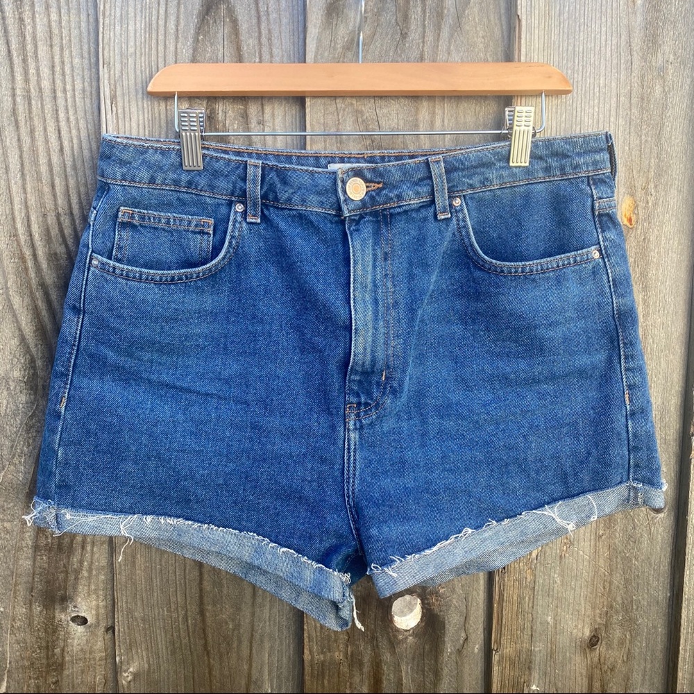 High waisted dark denim shorts